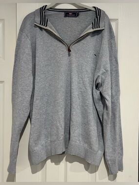 Vineyard Vines Men's Gray Quarter-Zip Sweater 100% cotton size XL
